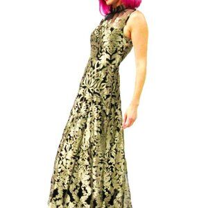 New ALEX MARIE Black & Gold Embroidered Brocade Gown 10 MSRP $250